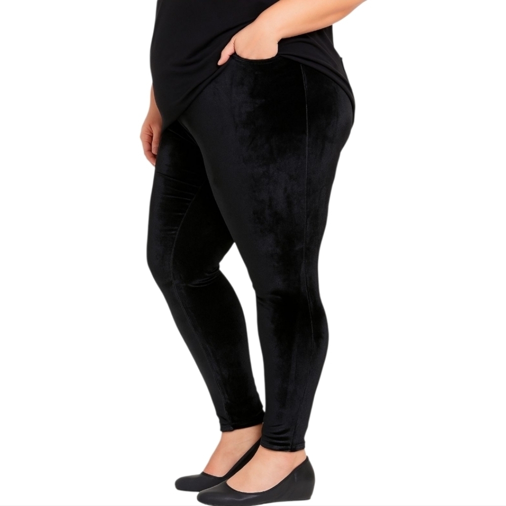 New Faded Glory Pants Jegging Black Velvet Velour Textured Stretch XXL (20)